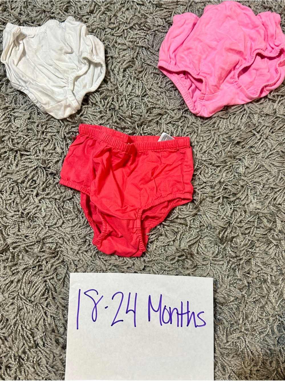 Carter's Three-Pack Toddler Bloomers in Red, Light Pink, and White